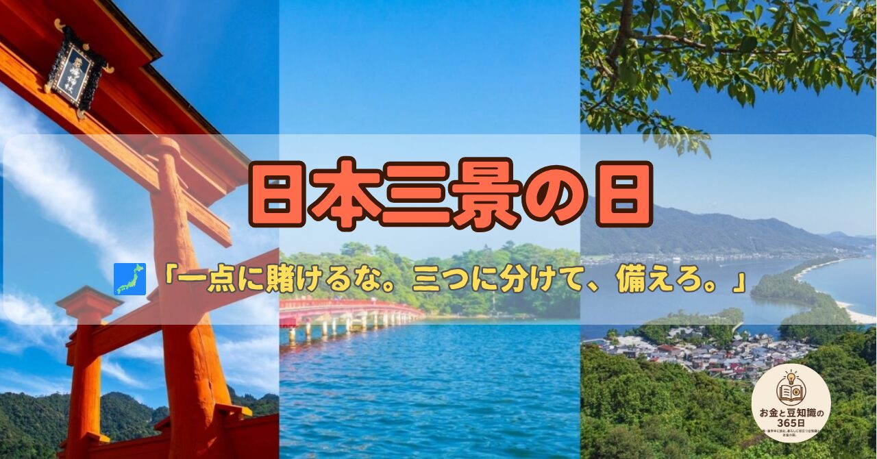 松島・天橋立・宮島の三つの絶景をイメージした日本三景の日のアイキャッチ画像
